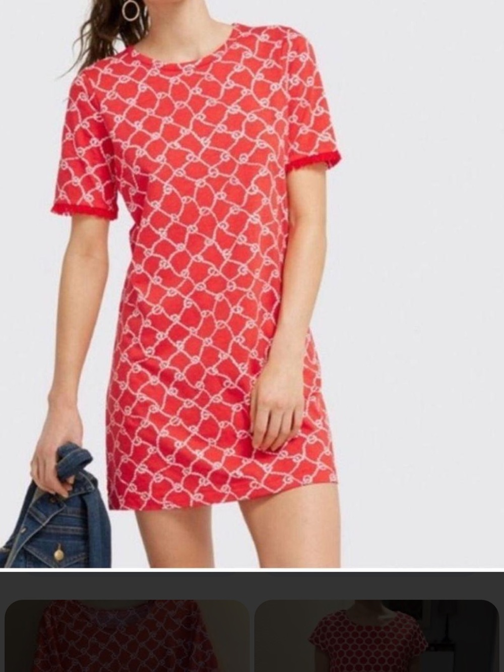 Draper James Orange/Red sailor knot Short Sleeve Shirt Dress size large